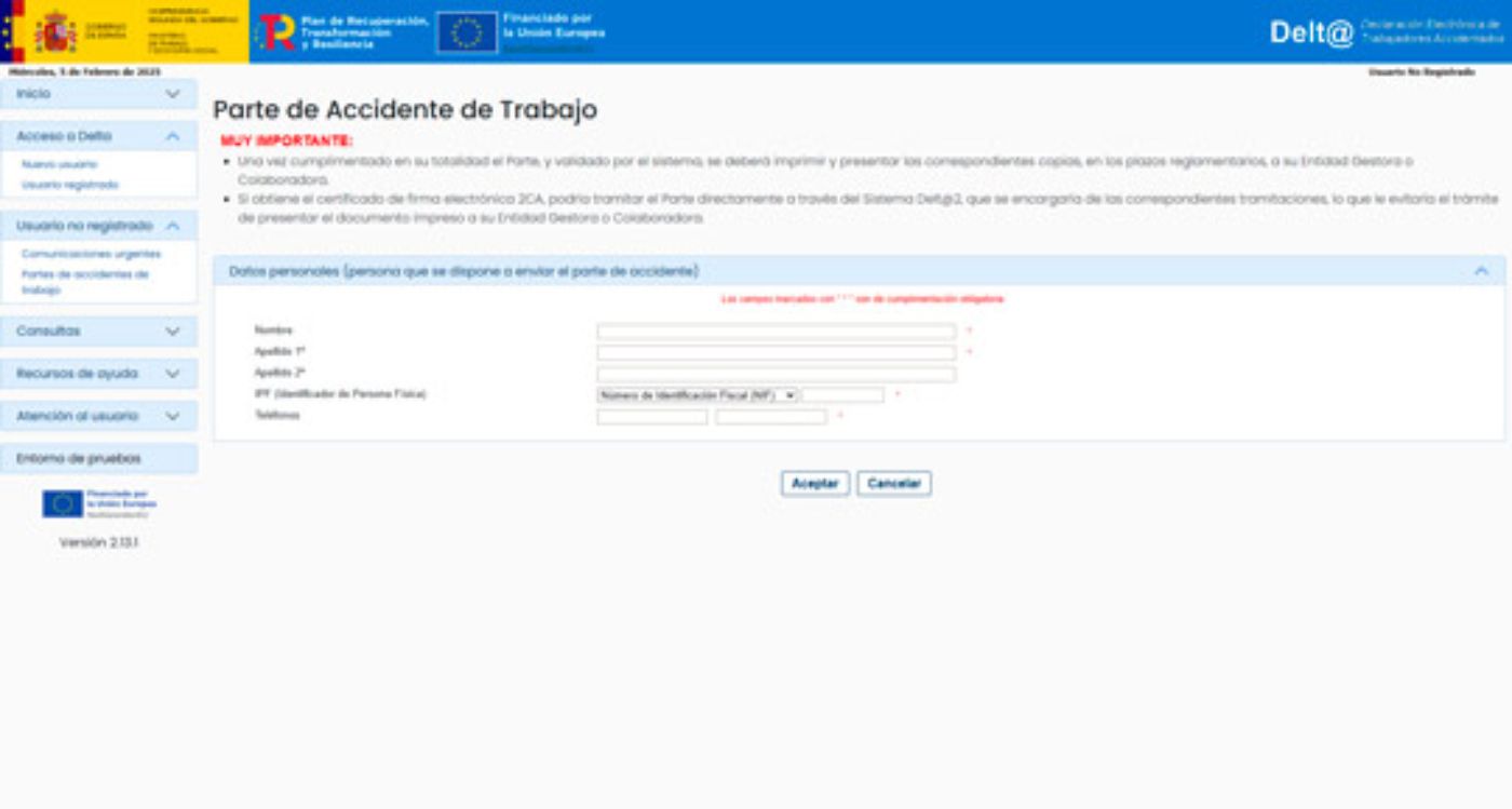 Formulario parte de accidente de trabajo