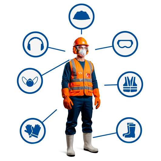 Persona trabajadora con equipo de protección (EPI)