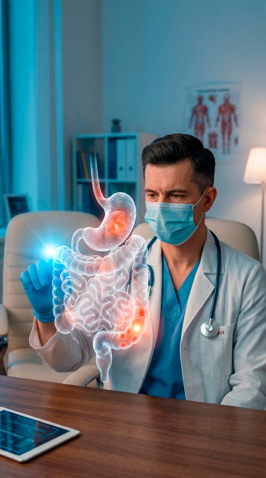 Médico revisando un sistema urinario