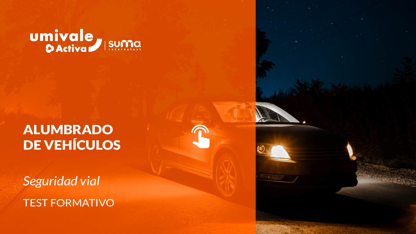 Imagen de un automóvil iluminando la carretera.