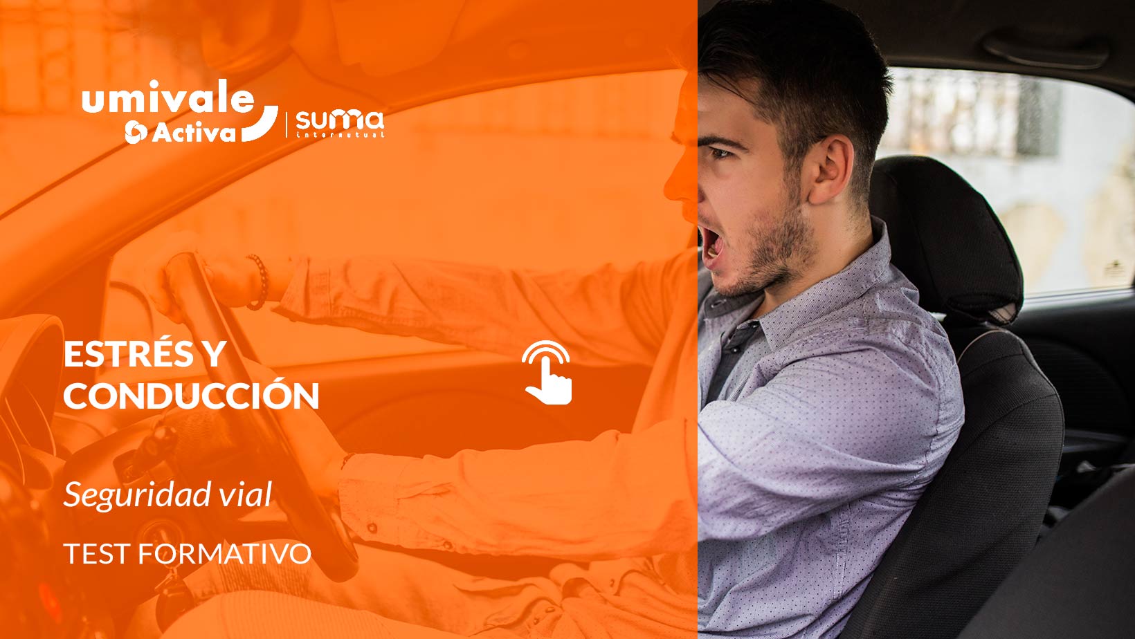 Persona estresada dando una señal con la bocina mientras conduce un coche.