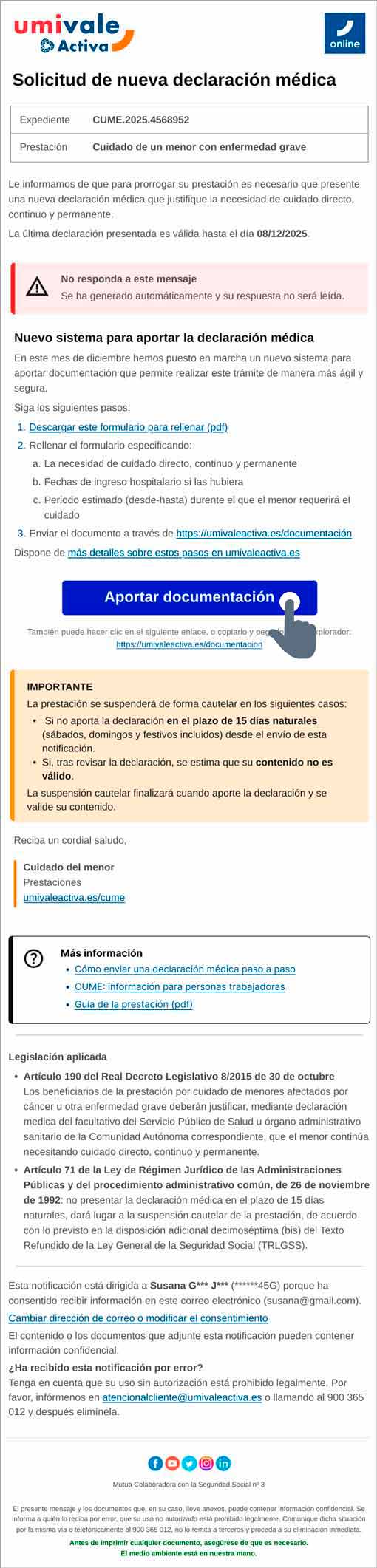 Recibir correo de notificación